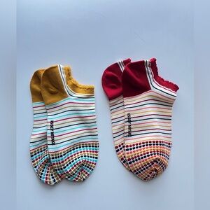 2 X Issey Miyake Striped Ankle Socks in Red and Yellow